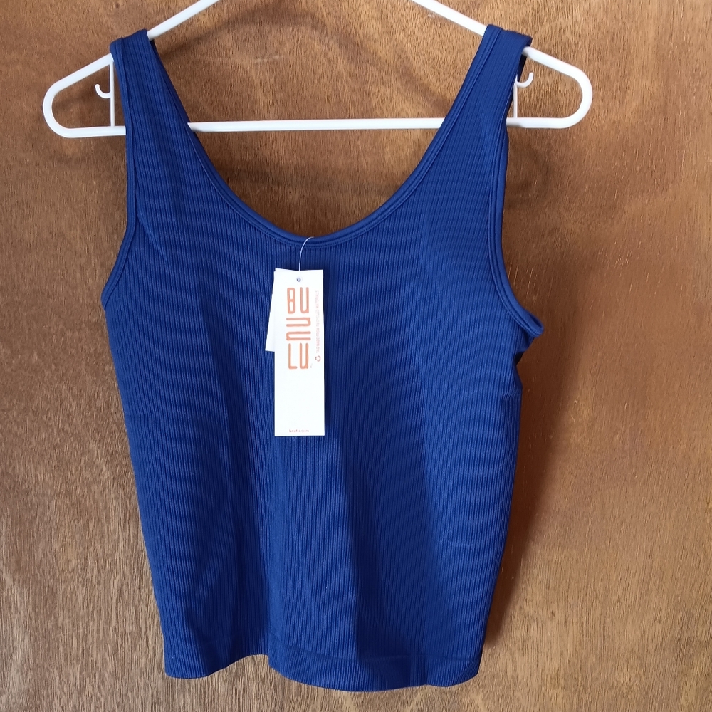 Bunulu Women's Blue Ribbed Tank Top